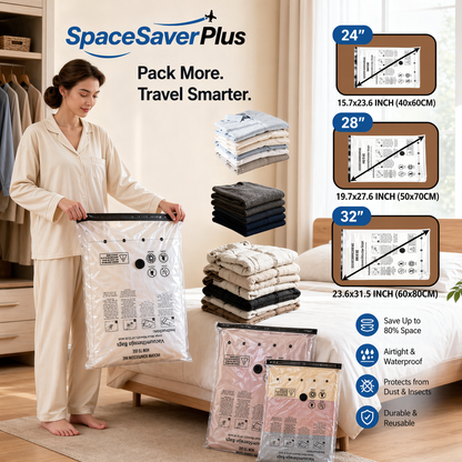 SpaceSaverPlus™ Cordless Travel Vacuum Pump & Compression Bag System – Pack 80% More, Travel Smarter