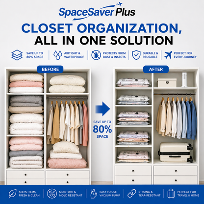 SpaceSaverPlus™ Cordless Travel Vacuum Pump & Compression Bag System – Pack 80% More, Travel Smarter