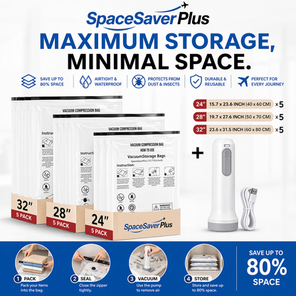 SpaceSaverPlus™ Cordless Travel Vacuum Pump & Compression Bag System – Pack 80% More, Travel Smarter